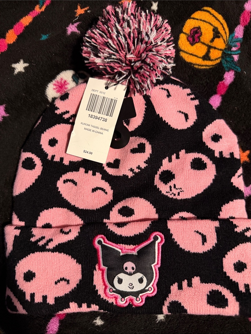 Sanrio Kuromi Black & Pink Pom Beanie